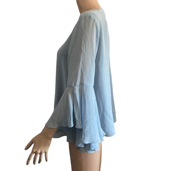 Jennifer Lopez Blouse Womens Small Light Blue Bell Sleeve Lightweight Flowy - Picture 8 of 12